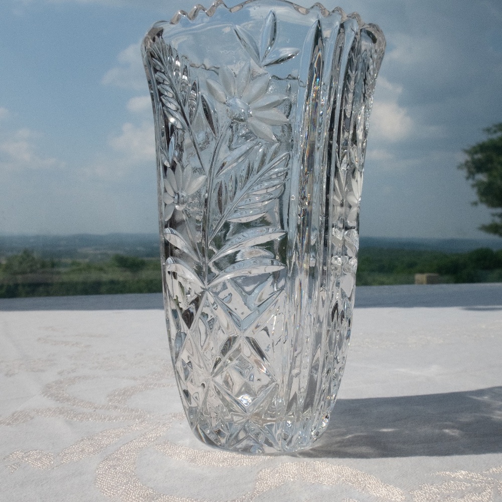 Crystal Flower Vase By Anna Hutte, Vintage - Picture 9 of 12